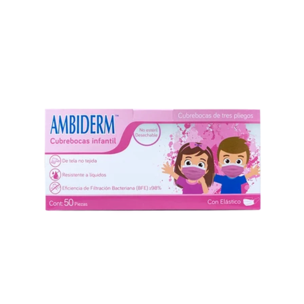 CUBREBOCA AMBIDERM INFANTIL ROSA C/50 PZAS