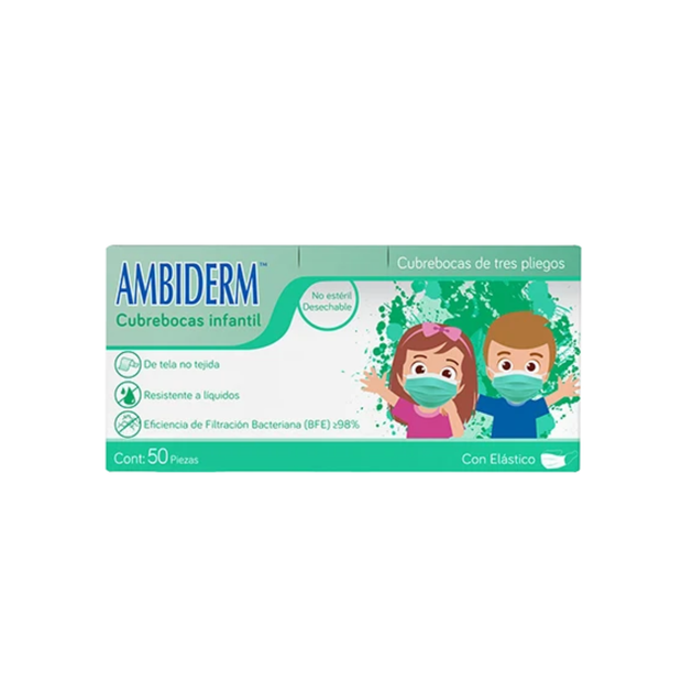 CUBREBOCA AMBIDERM INFANTIL VERDE C/50 PZAS