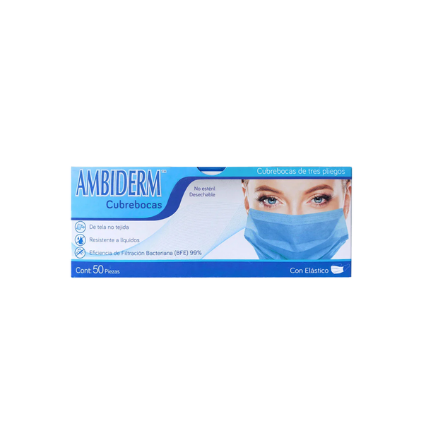 CUBREBOCA AMBIDERM AZUL C/50 PZAS