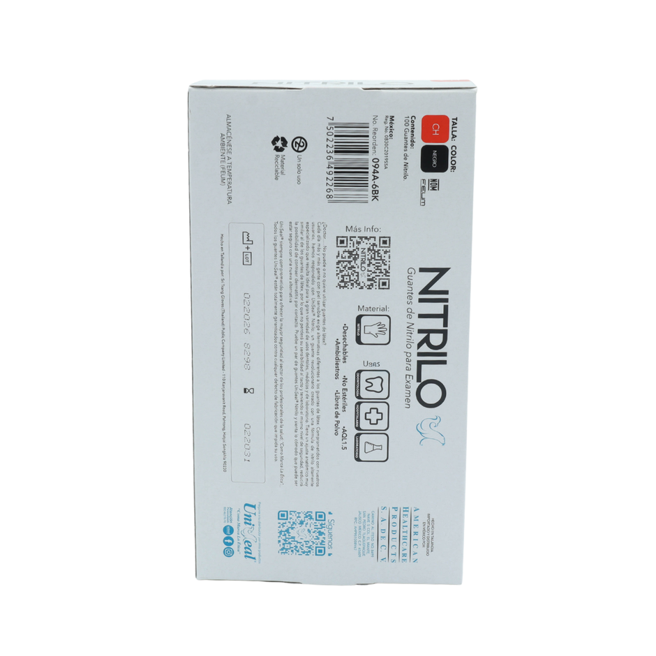GUANTE NITRILO NEGRO CH C/100 PZAS UNISEAL