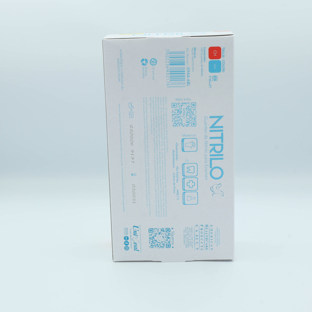 GUANTE NITRILO AZUL CH C/100 PZAS UNISEAL