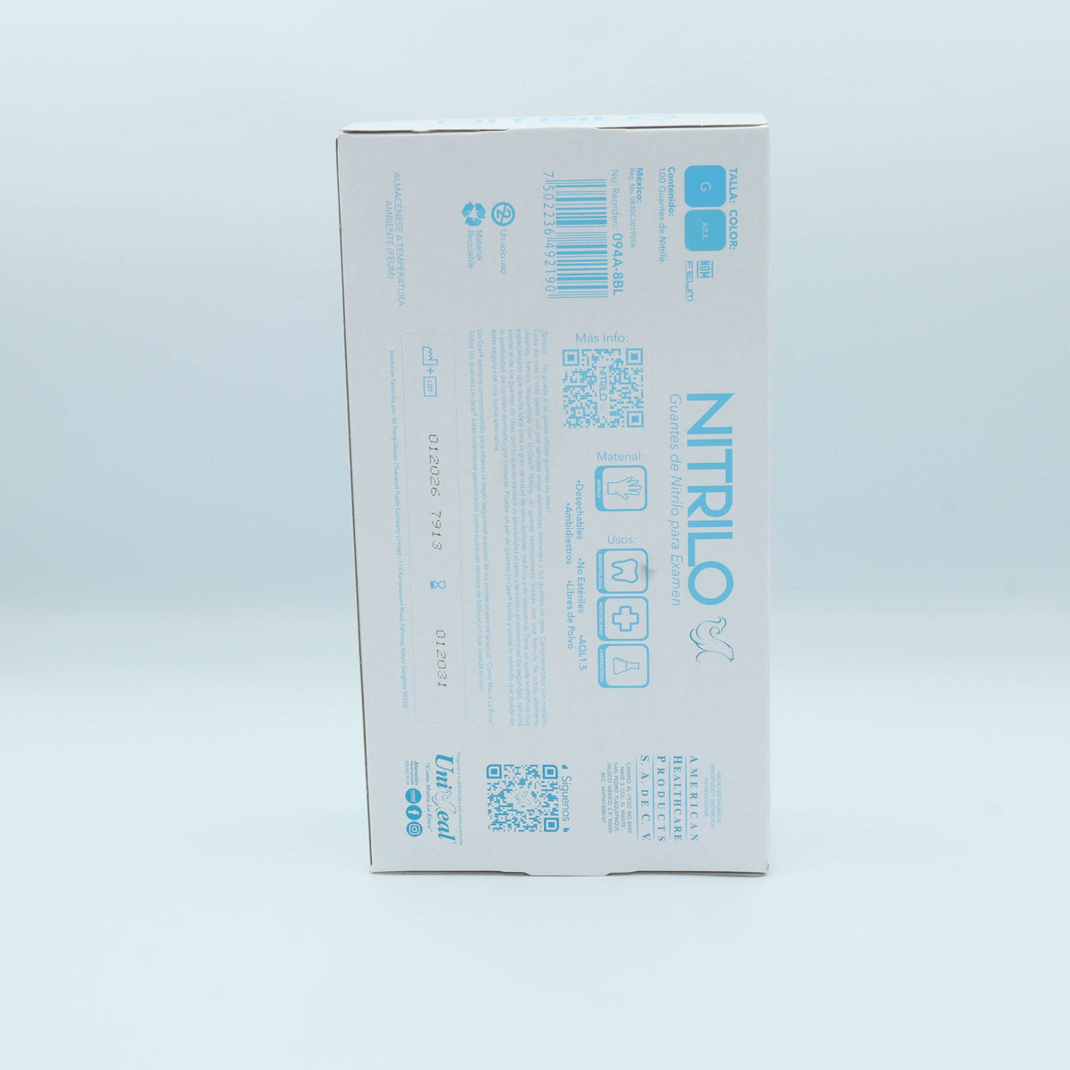 GUANTE NITRILO AZUL G C/100 PZAS UNISEAL