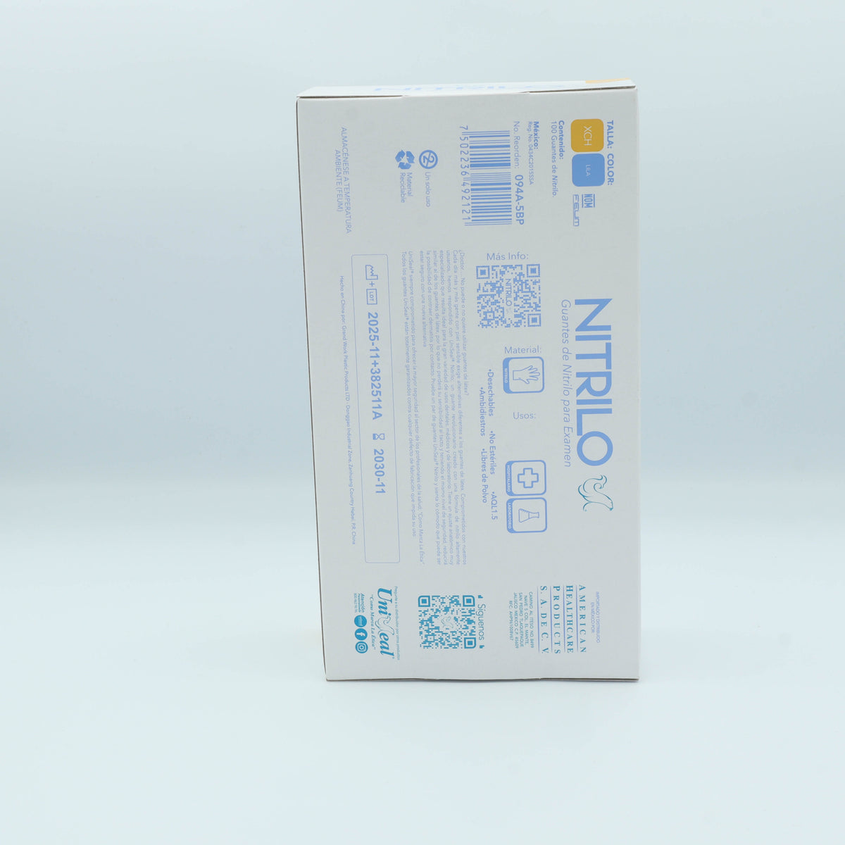 GUANTE NITRILO AZUL PURPURA XCH C/100 PZAS UNISEAL