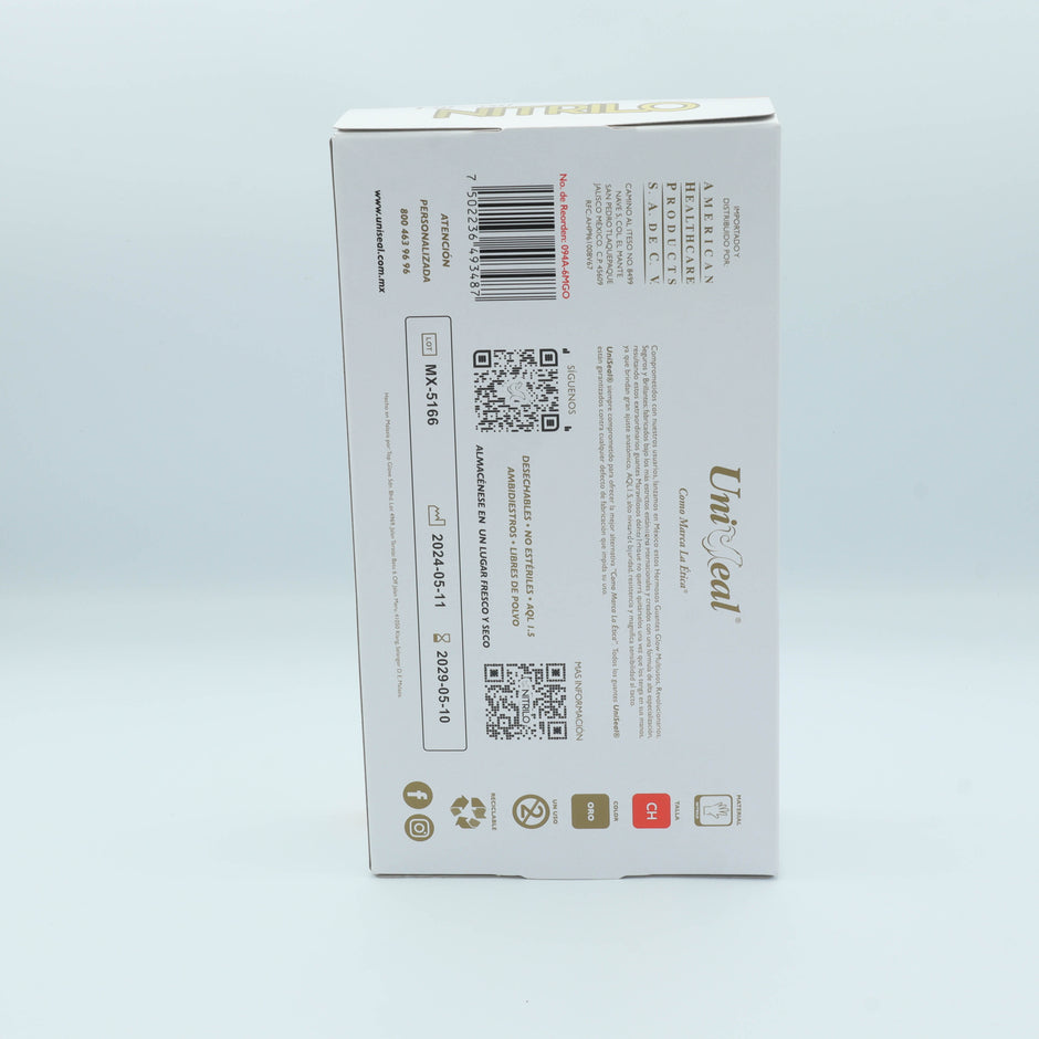 GUANTE NITRILO MULTIUSOS DORADO METALICO CH C/100 PZAS UNISEAL