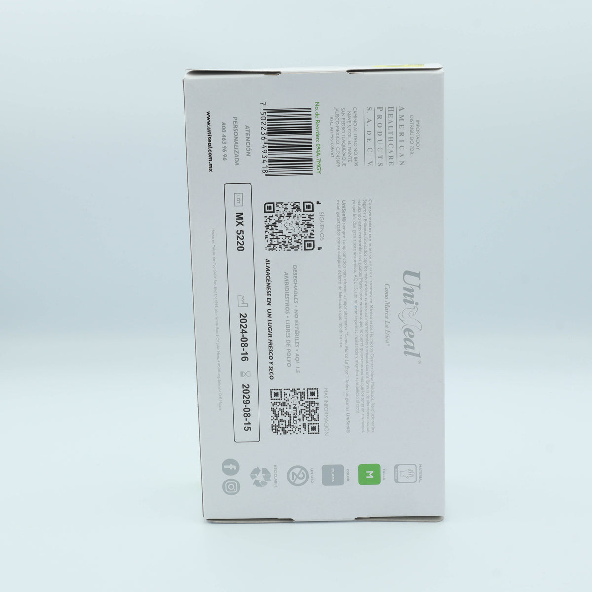 GUANTE NITRILO MULTIUSOS GRIS METALICO M C/100 PZAS UNISEAL