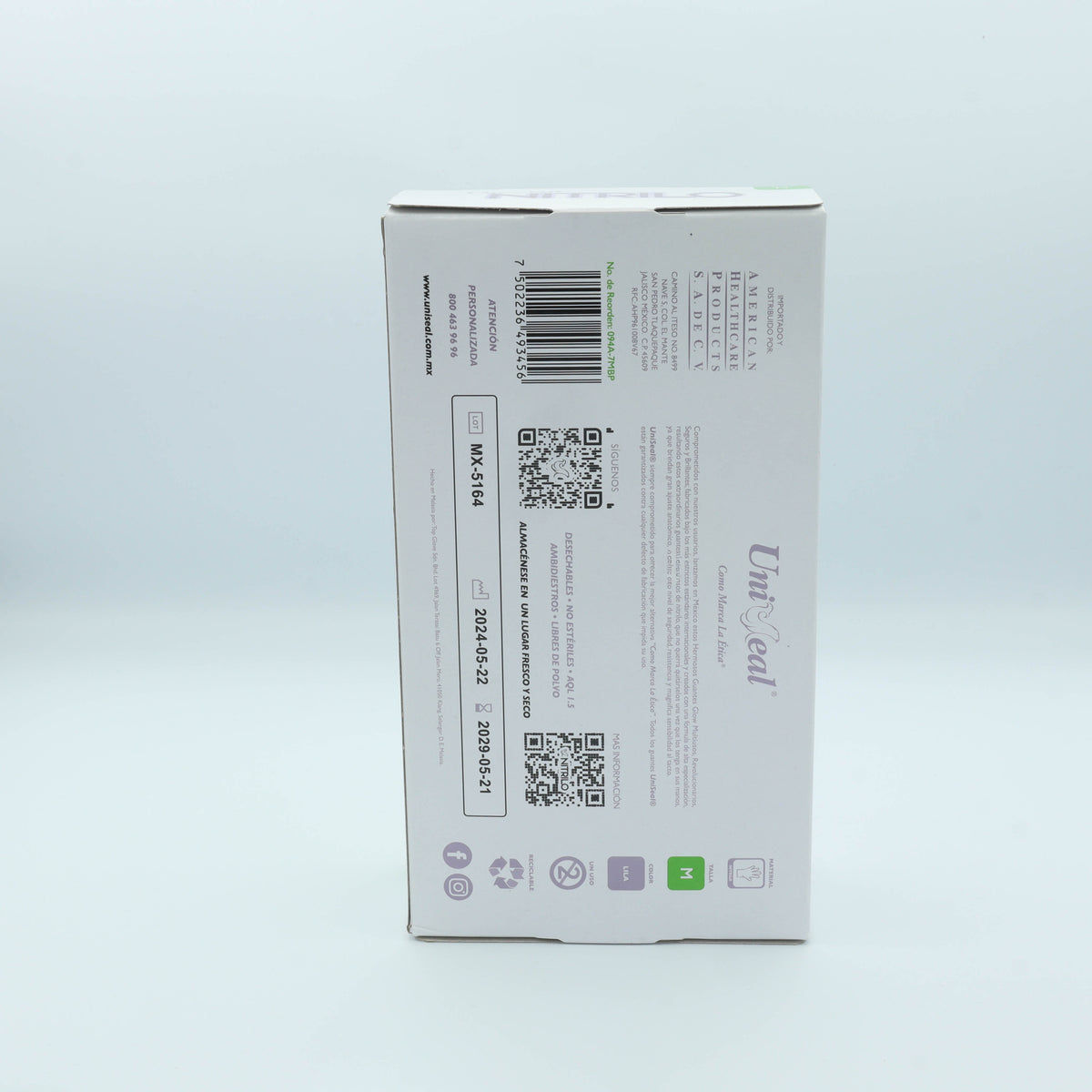 GUANTE NITRILO MULTIUSOS PURPURA METALICO M C/100 PZAS UNISEAL