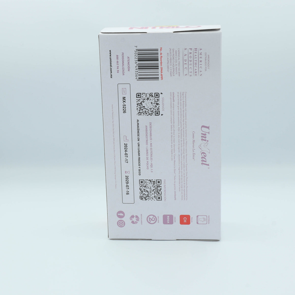 GUANTE NITRILO MULTIUSOS ROSA METALICO CH C/100 PZAS UNISEAL