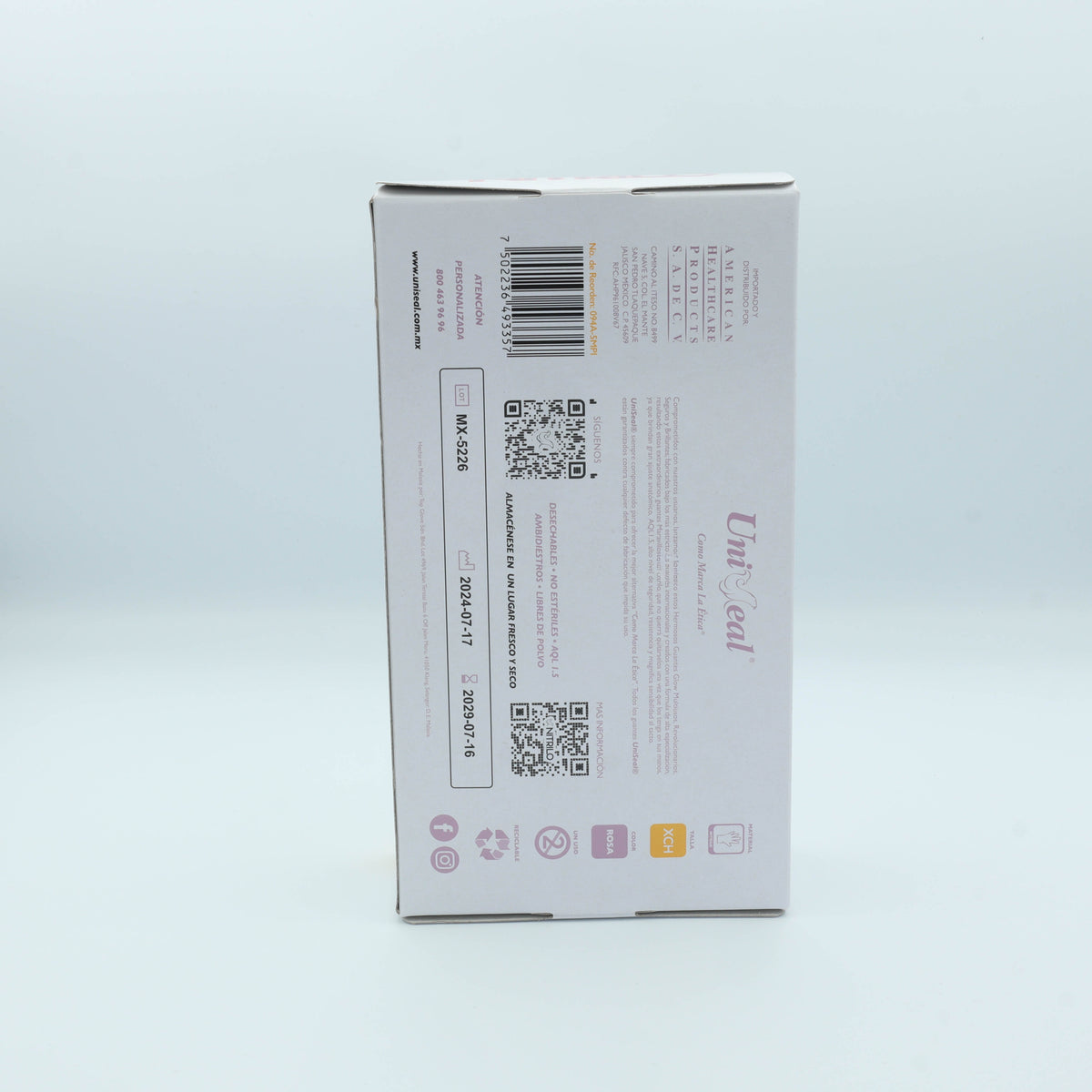 GUANTE NITRILO MULTIUSOS ROSA METALICO XCH  C/100 PZAS UNISEAL