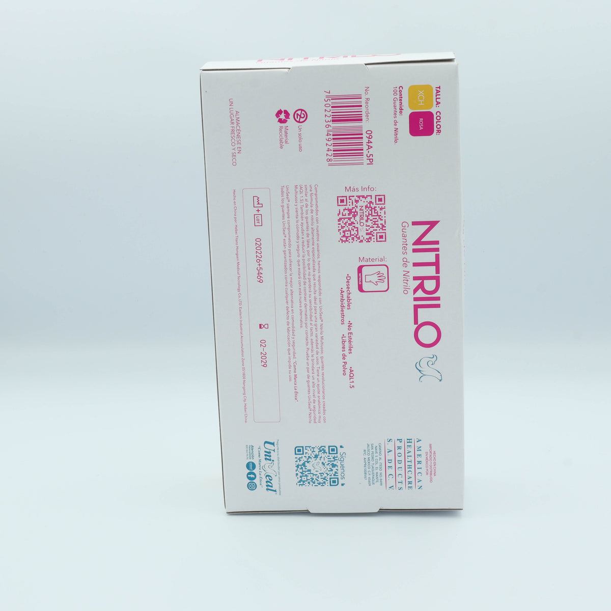 GUANTE NITRILO ROSA XCH C/100 PZAS UNISEAL