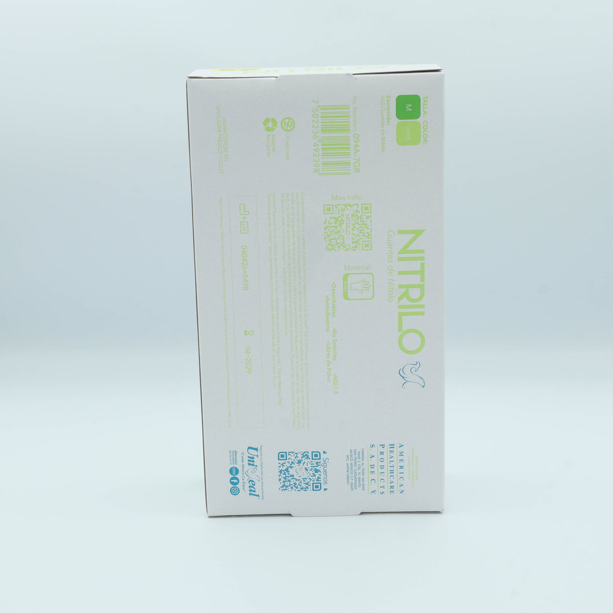 GUANTE NITRILO VERDE M C/100 PZAS UNISEAL