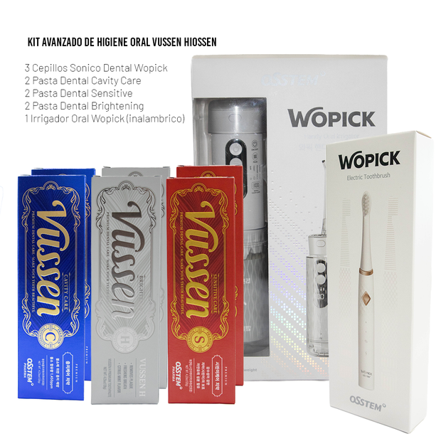 Kit Avanzado de Higiene Oral Vussen Hiossen – Cepillo Sónico + Pastas Clínicas + Irrigador Wopick